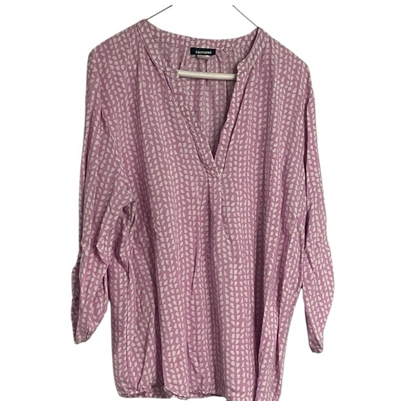 Basic Editions XL pink with white dots 3/4 sleeve with buttoned strap GUC - Picture 2 of 8